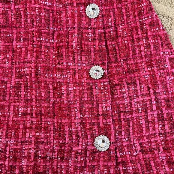 Lulu’s Preppy Perfection Pink Boucle Rhinestone Button Skirt - Picture 5 of 5